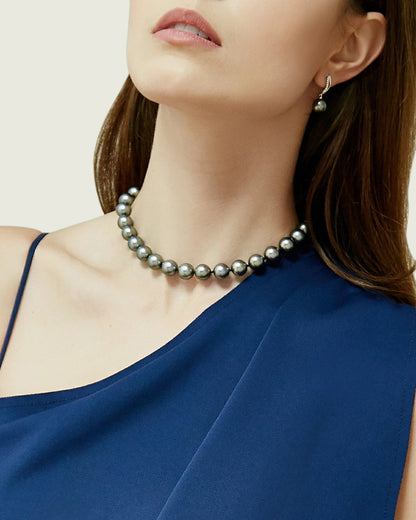 Silvery-Green Tahitian South Sea Pearl Necklace 9.0-11.0mm