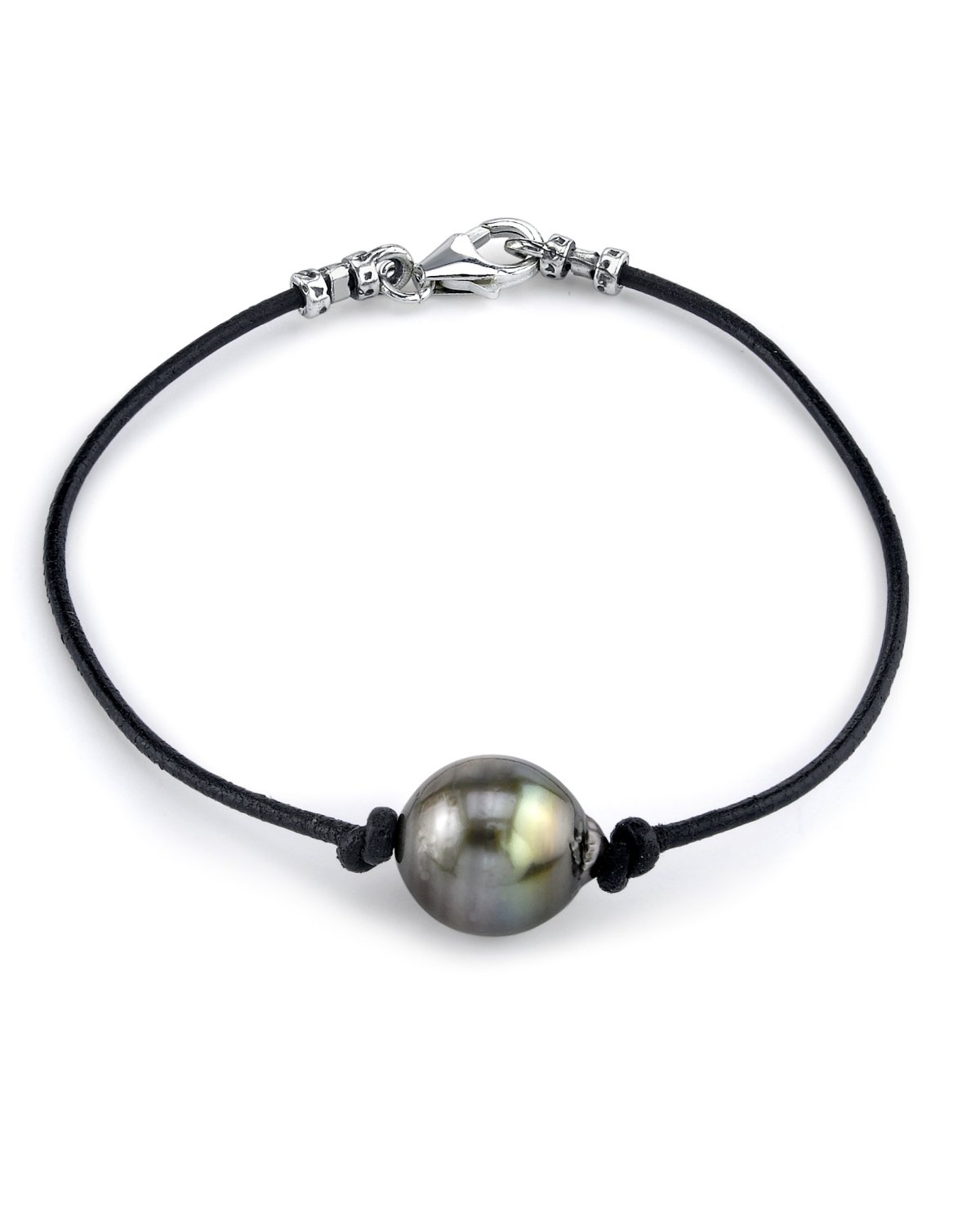 Black Tahitian Baroque Pearl on Leather Bracelet 7.0-8.0mm