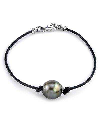 Black Tahitian Baroque Pearl on Leather Bracelet 7.0-8.0mm