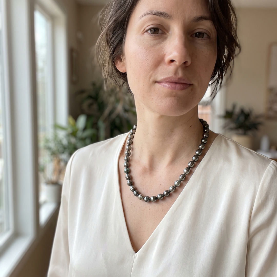 Noire Tahitian Circled Baroque Pearl Necklace 9.0–11.0mm