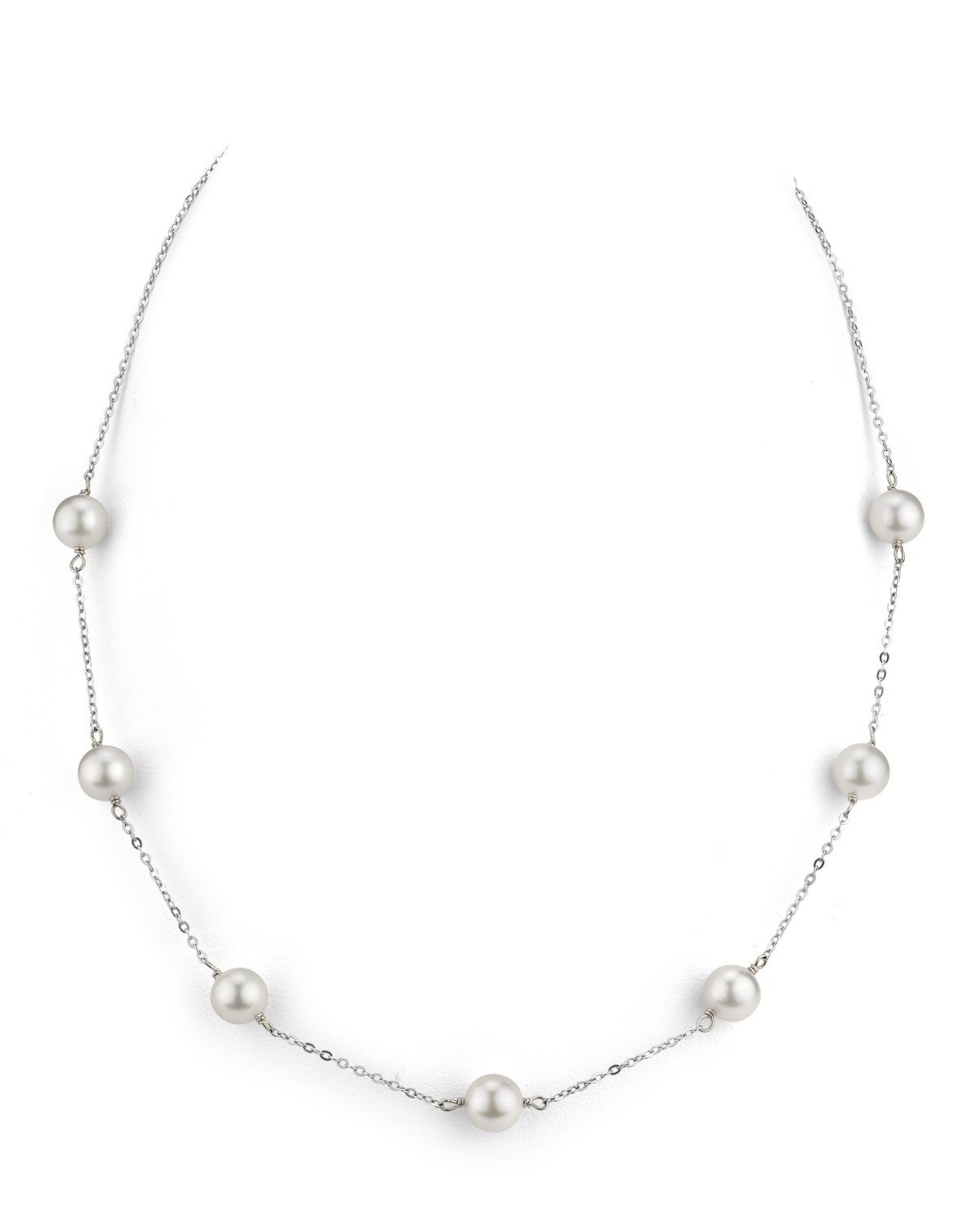 White  Akoya Pearl Tin Cup Necklace - 7.0-8.0mm