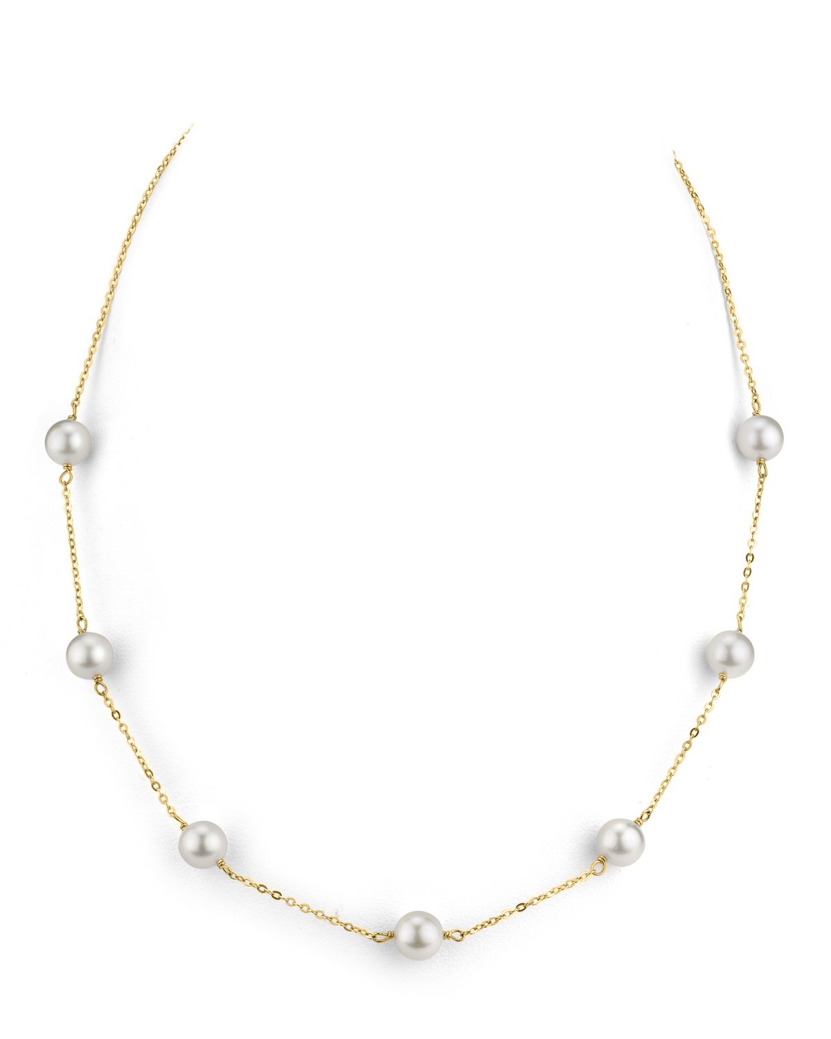 White  Akoya Pearl Tin Cup Necklace - 7.0-8.0mm
