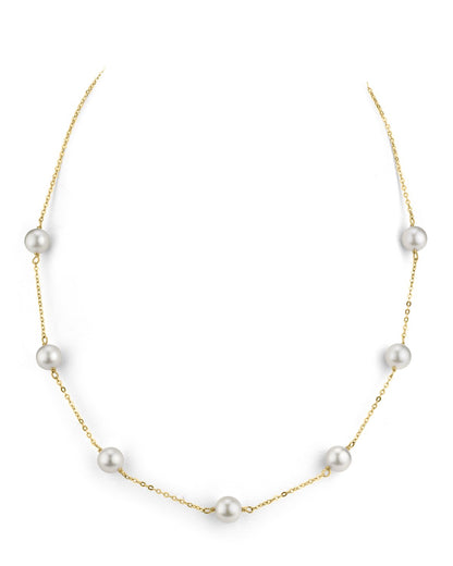 White  Akoya Pearl Tin Cup Necklace - 7.0-8.0mm