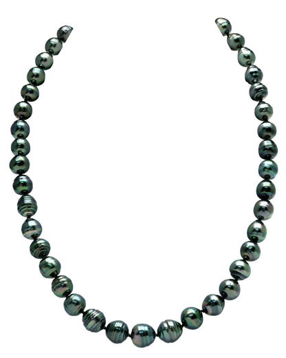 Dark Tahitian Circled Baroque Pearl Necklace  9.0-11.0mm