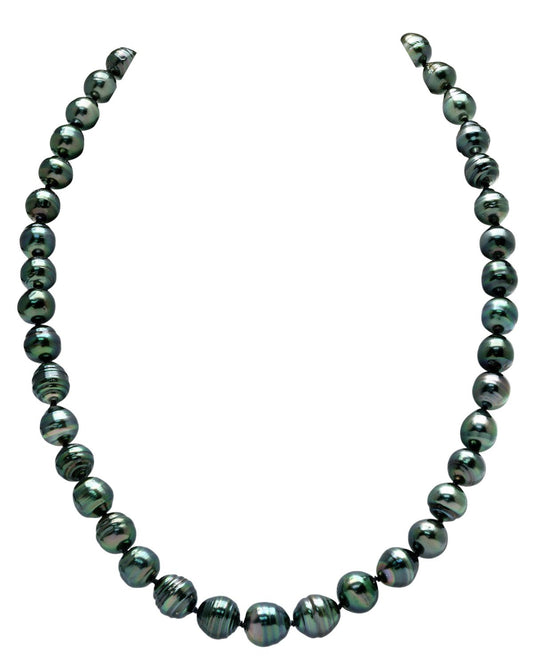 Dark Tahitian Circled Baroque Pearl Necklace  9.0-11.0mm