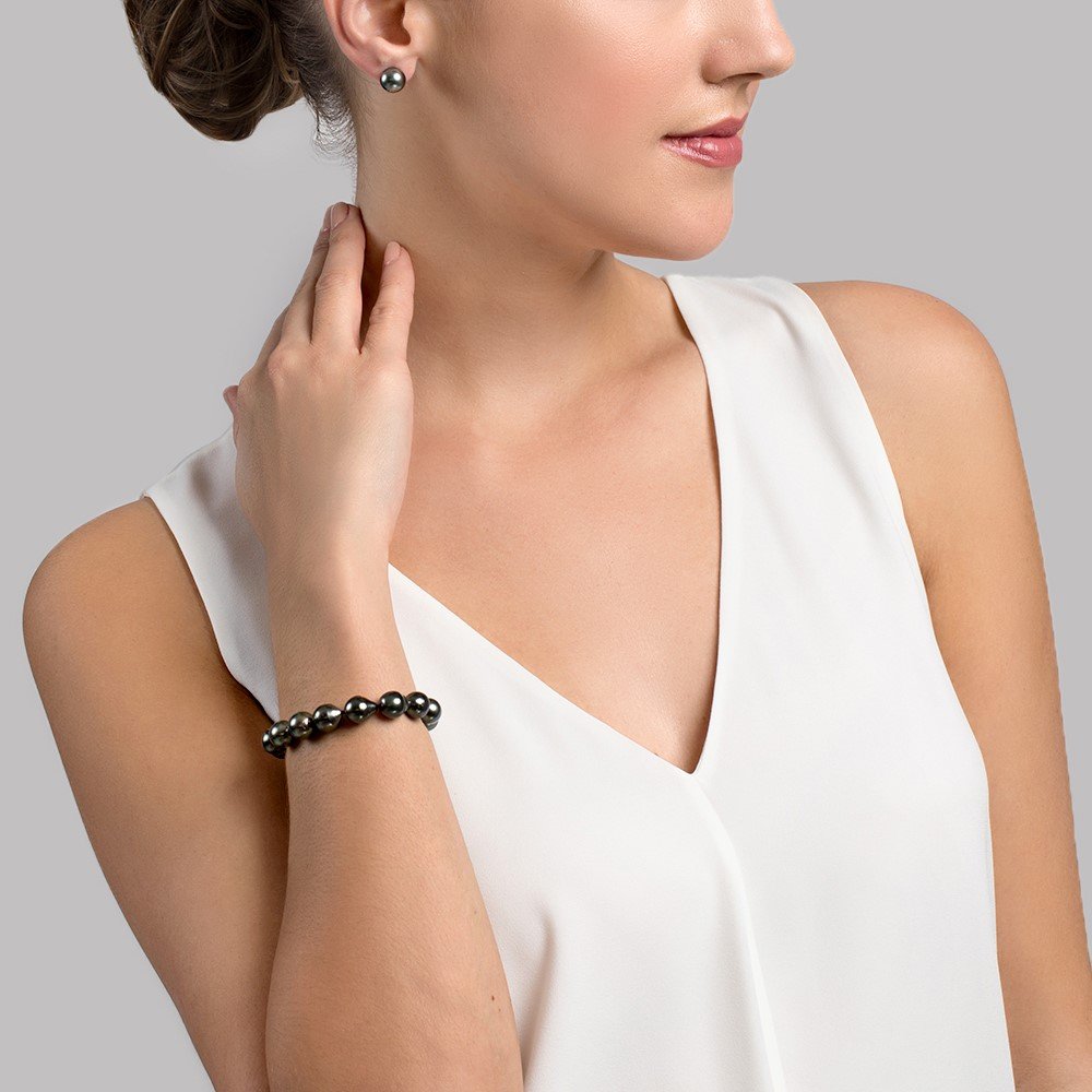 Black Tahitian Drop-Shape Pearl Bracelet 7.0-8.0mm