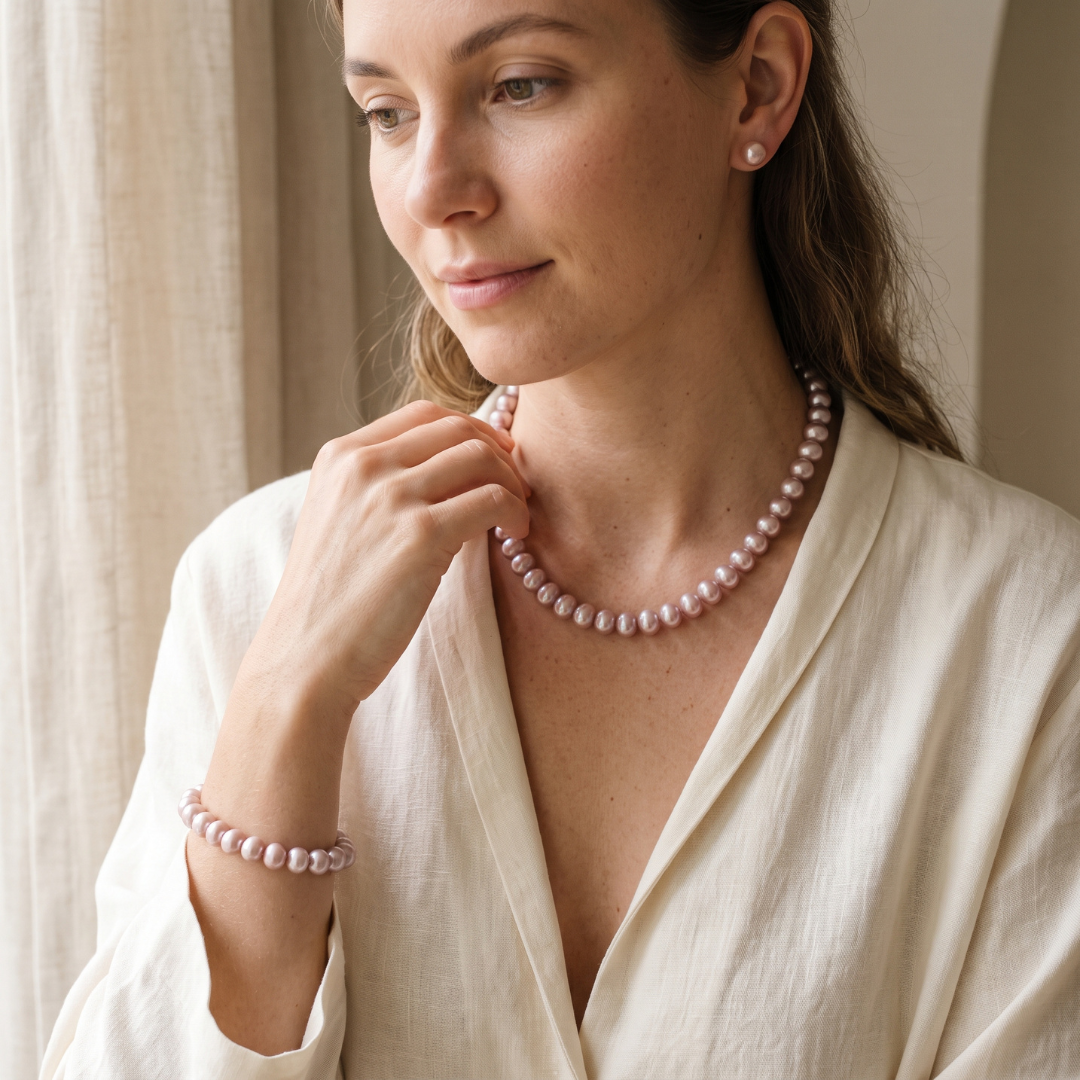 Lumière Pearl Necklace Set – FREE Matching Bracelet & Earrings Included