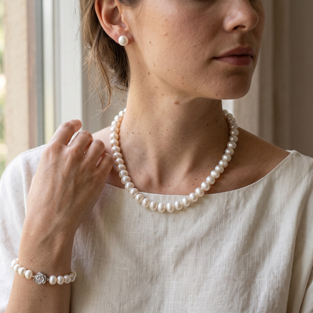 Lumière Pearl Necklace Set – FREE Matching Bracelet & Earrings Included