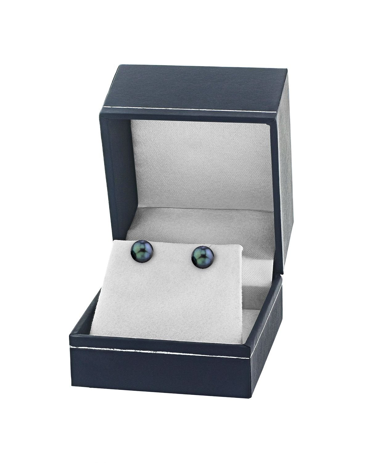 Black Akoya Round Pearl Stud Earrings 7.0-8.0mm