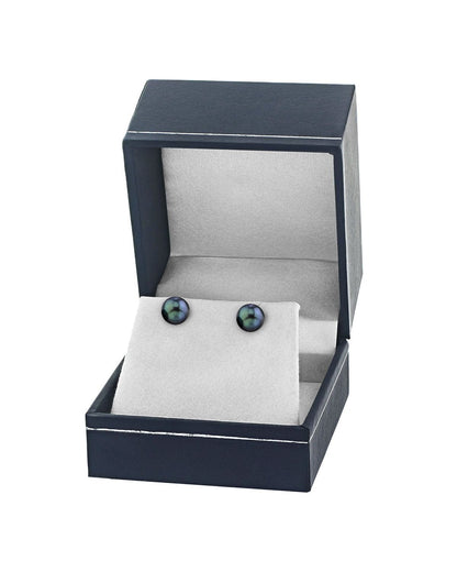 Black Akoya Round Pearl Stud Earrings 7.0-8.0mm