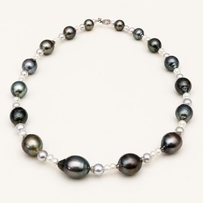 Moana Baroque Tahitian & Akoya Pearl Necklace – 8-11mm