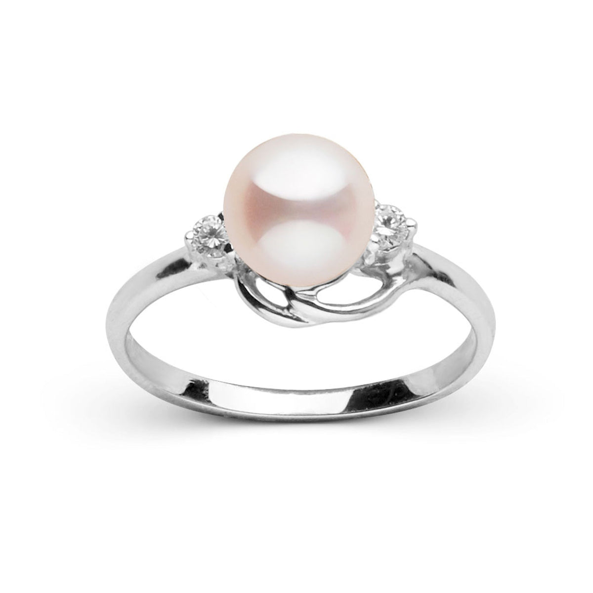 Tiara Collection 6.5-7.0 mm White Freshadama Pearl and Diamond Ring