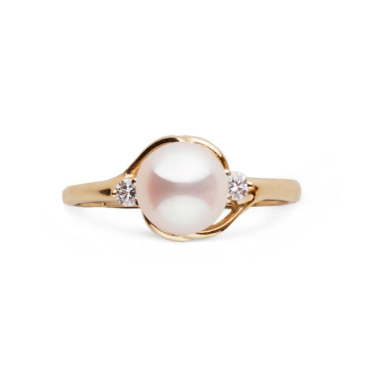 Tiara Collection 6.5-7.0 mm White Freshadama Pearl and Diamond Ring
