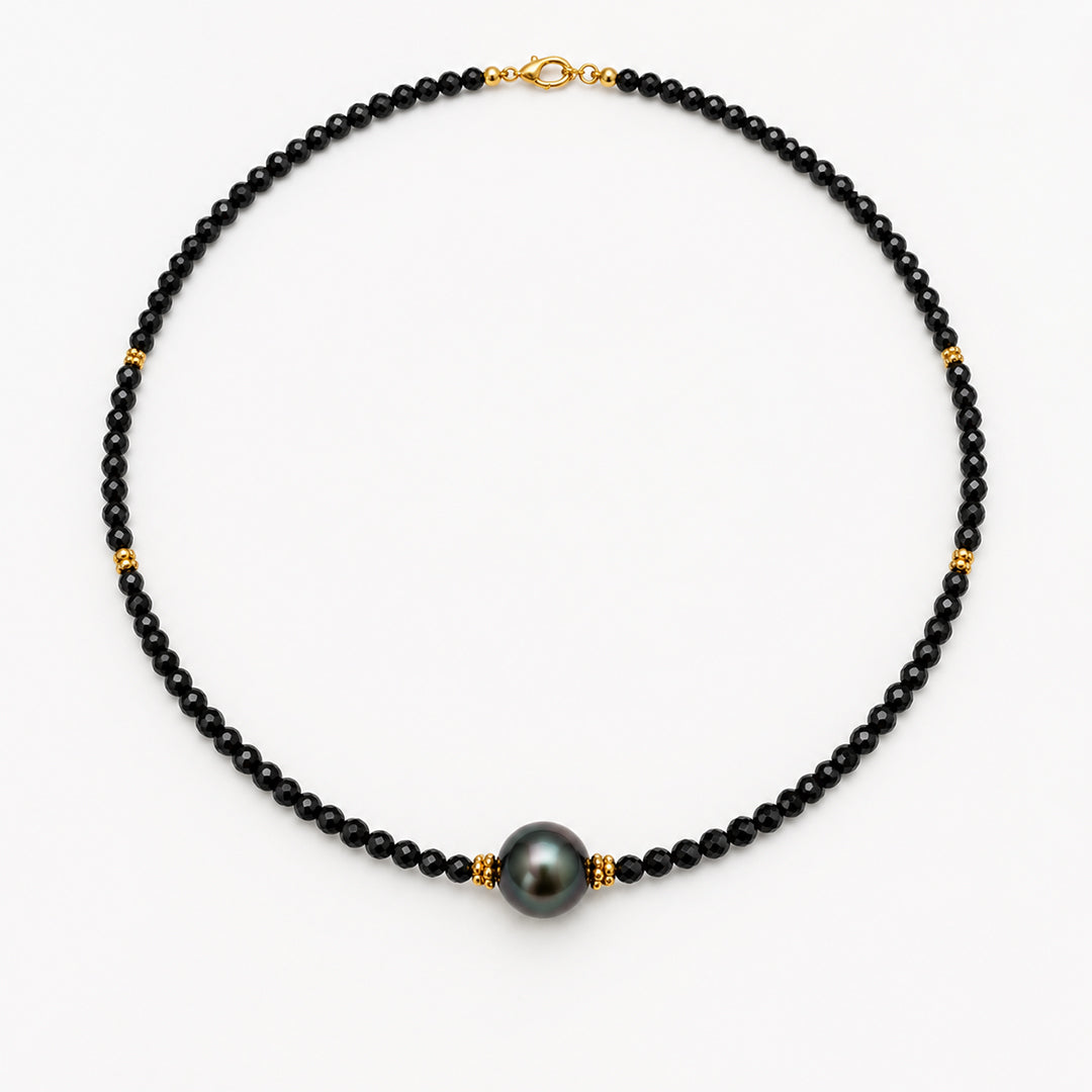 Noire Tahitian Pearl & Black Spinel Necklace – 8-11mm