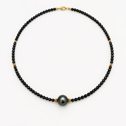 Noire Tahitian Pearl & Black Spinel Necklace – 8-11mm