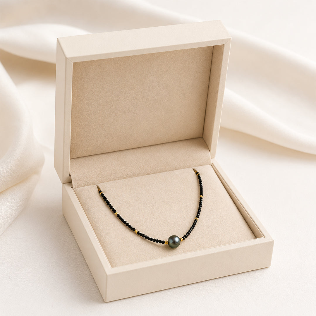 Noire Tahitian Pearl & Black Spinel Necklace – 8-11mm