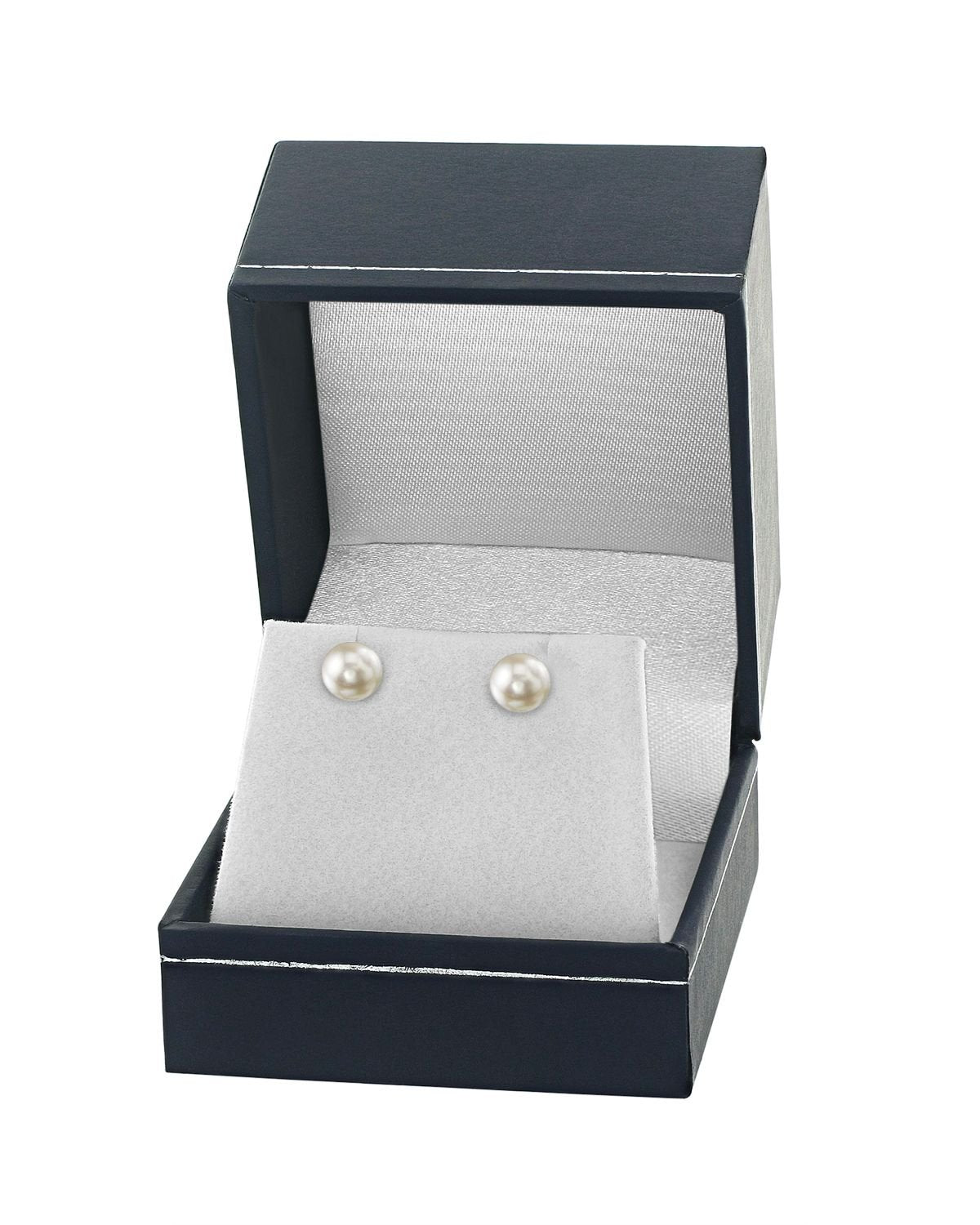 White Japanese Akoya Round Pearl Stud Earrings 7.0-8.0mm
