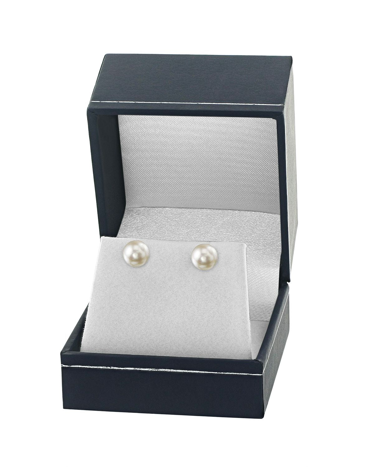 White Akoya Round Pearl Stud Earrings 7.0-8.0mm