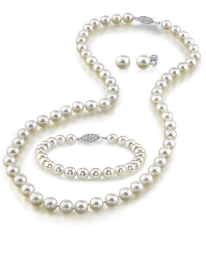 White Akoya Pearl 3-Piece Jewelry Set 7.0-8.0mm