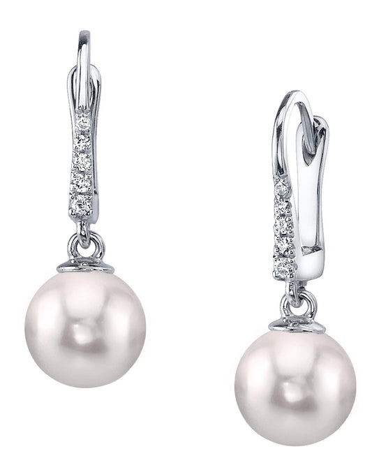 Japanese Akoya Pearl & CZ Equinox Earrings 7.0-8.0mm