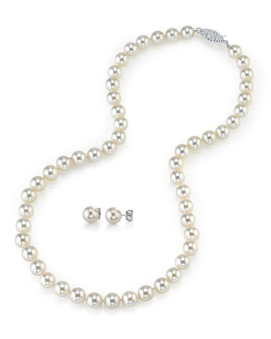 White  Akoya Pearl Necklace & Earring 2-Piece Set 7.0-8.0mm