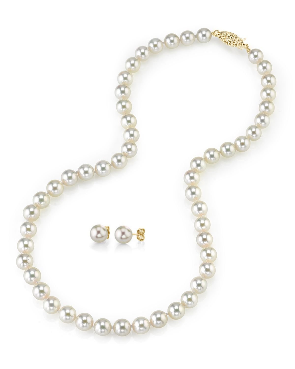 White  Akoya Pearl Necklace & Earring 2-Piece Set 7.0-8.0mm