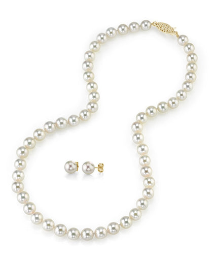 White  Akoya Pearl Necklace & Earring 2-Piece Set 7.0-8.0mm
