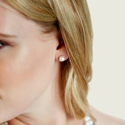 Hanadama Akoya Round Pearl Stud Earrings 7.0-8.0mm