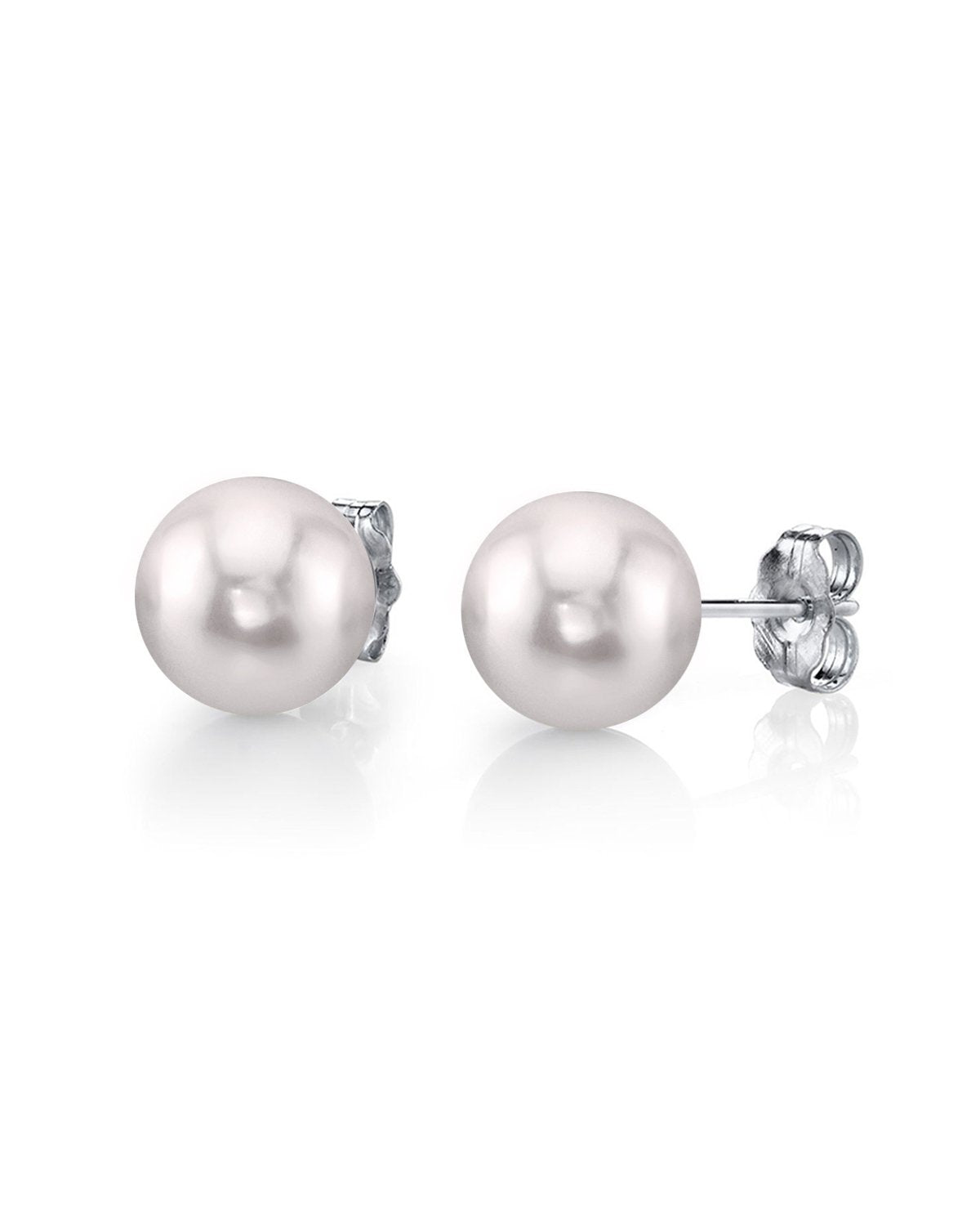 White Akoya Round Pearl Stud Earrings 7.0-8.0mm