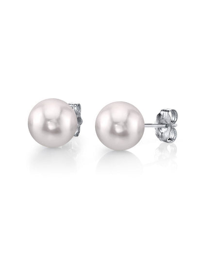 White Akoya Round Pearl Stud Earrings 7.0-8.0mm