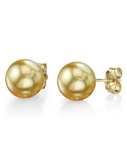 Golden South Sea Round Pearl Stud Earrings 7.0-8.0mm