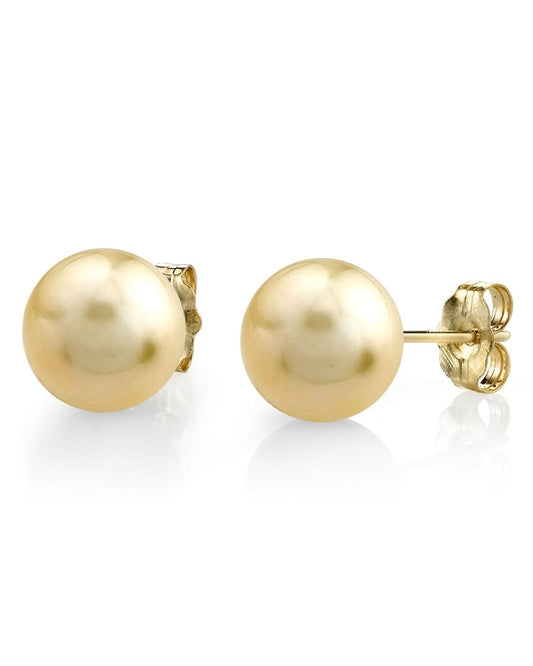 Champagne Golden South Sea Pearl Stud Earrings 7.0-8.0mm